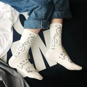2 Páry Streetwear Módy Päť Krúžky s Písmenami Zábavné Ponožky Ženy Bavlna Japončina kórejčina Štýl Kawaii Ponožky pre Dámy Muž