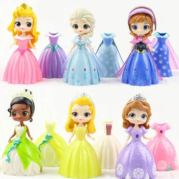 6pcs Disney Mrazené bábiky Elsa Snow White Morská víla Princezná Zmeniť Série Zmena oblečenie pre deti, Dievčatá, Hračky pre deti, Darčeky
