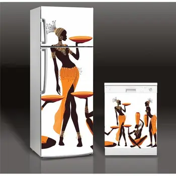Veľkoobchod 3D Afrike Lady Samolepiacich Umývačka riadu, Chladnička Zmraziť Nálepky Tvorivé Chladnička Dverí Kryt Tapety