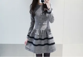 2020 NOVÉ dievčatá bežné sexy šaty jeseň zima mäkké dlhý rukáv šaty lady Úradu pracovné odevy čierna sivá sizeXL #E284
