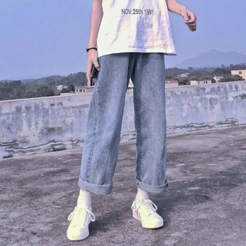 Priateľ Džínsy Ženy Lete Denim Pevné Vysoký Pás Voľné Bežné Rovno Kórejský Streetwear Lady Nohavíc Vintage Hárem Dlhé Nohavice