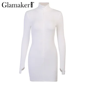 Glamaker Dlhý rukáv zimné jeseň šaty Sportwear výšivky list tlač bodycon slim šaty 2020 nové módne
