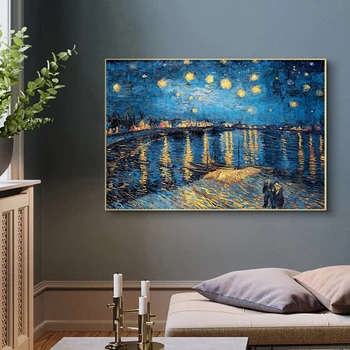 Impresionistické Van Gogha, Hviezdna Noc Reprodukcia olejomaľby na Plátne Plagáty a Tlačí na Steny Umenie Obrázok pre Obývacia Izba
