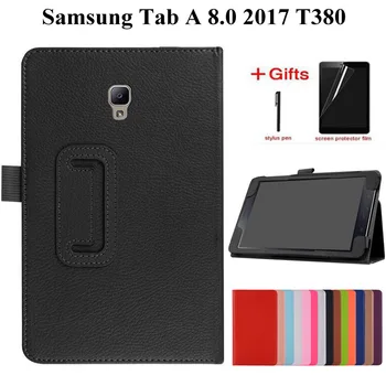 Litchi PU Kožené puzdro pre Samsung Galaxy Tab A2 8.0-2017 Kryt pre SM-T380 SM-T385 T380 T385 8.0 palcový Tablet prípade +film+pero