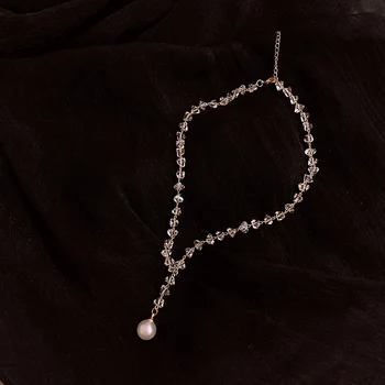 2020 nové módne lesklé crystal náhrdelník sexy Perlový Náhrdelník Prívesok juhokórejský žien krku šperky, módne krátky náhrdelník