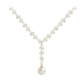 2020 nové módne lesklé crystal náhrdelník sexy Perlový Náhrdelník Prívesok juhokórejský žien krku šperky, módne krátky náhrdelník