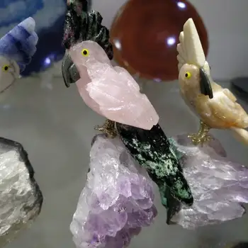 Prírodný drahokam crystal vyrezávané vták Figúrka ametyst klastra Kremeň Papagáj pre domáce dekorácie