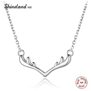 Shineland 925 Sterling Silver Lesný Roh Antler Zvierat Náhrdelníky & Prívesky Pre Ženy, Dievča Príslušenstvo Šperky Collier Darček