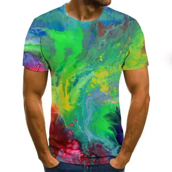 Pánske letné streamer farebný vzor tlač krátky rukáv kolo krku T-shirt fashion tričko