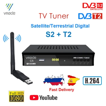 TV Tunner DVB S2/T2 Satelit/pozemského Digitálneho TV Prijímača HD Kombo H. 264 TV BOX Pre Európu, Rusko Španielsko