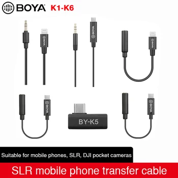 BOYA BY-K1 K2 K3 K4 K5 O-K6, 3,5 mm TRS na Blesk/Typec Apple Android telefónu audio kábel pre mikrofón telefónu predlžovací kábel