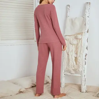 2020 Jeseň Nové Dámske Pyžamo Nastaviť Pohodlie Farbou Ženy Sexy tvaru oblečenie pre voľný čas 2 ks Dlhým Rukávom+Nohavice Bežné Nosenie Ženy Nastaviť
