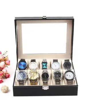 Hot Predaj 12 Slot Faux Kožené Hodinky Box Náramkové Hodinky Zobrazenie Prípade Sledovať Organizátor Šperky Úložný Box Watch Box Šperky Zobraziť