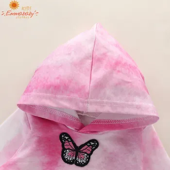 2020 Jeseň Oblečenie Nastaviť Dievčatká Motýľ tie-dye Mikina s Kapucňou, Dlhé Nohavice Dúhový Vzor Deti Oblečenie Móda