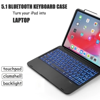 5.1 Bluetooth Wireless Keyboard Case for iPad pro 11 Palcový s Touchpadom 7 Farieb Podsvietenia a Ceruzka Držiteľa