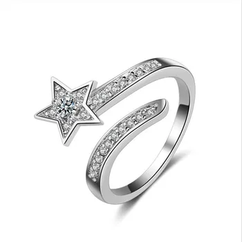 Lesklé Zirkón Star Prstene Pre Ženy, Šperky, Módne 925 Sterling Silver Krúžok Dievčatá, Nevesty Sľub Prst Príslušenstvo Nastaviteľné