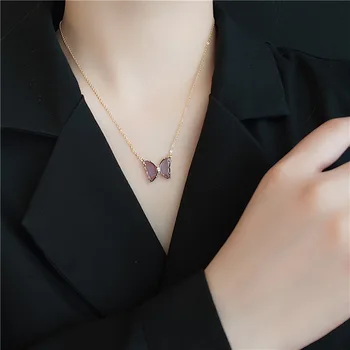 2020 Nový Príchod kórejský Trendy Crystal Motýľ Fialový Náhrdelník/náušnice/prsteň, Šperky Sady Sladké Módne Šperky Oorbellen