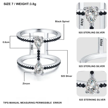 Nové bijoux Trendy 925 Sterling Silver Jemné Šperky Black Spinelovou Zásnubný Prsteň pre Ženy Anillos Mujer G065