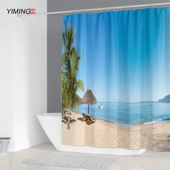 3D beach scenérie prímorské kúpeľňa dekorácie nepremokavé sprchový záves polyester umývateľný domáce dekorácie záves s hákom