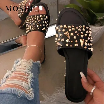 Obuv Ženy Sandále Čierne Nit Ploché Sandále Dámske Crystal Topánky Letné Listov Papuče Sandales Femmes Sandalias mujer 2020