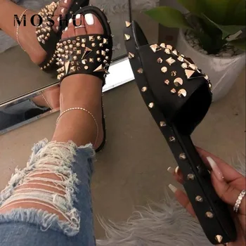 Obuv Ženy Sandále Čierne Nit Ploché Sandále Dámske Crystal Topánky Letné Listov Papuče Sandales Femmes Sandalias mujer 2020