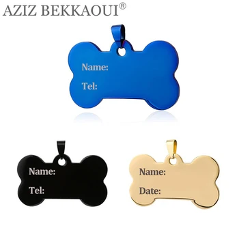 Zdarma Gravírovanie Nehrdzavejúcej Ocele Kosti Prívesky Pet ID Tag Laser Engrave Názov Tel Značku Cat Dog Puppy Charms Modrá Čierna Zlatá Farba