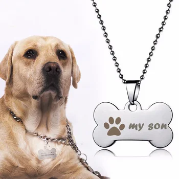 Zdarma Gravírovanie Nehrdzavejúcej Ocele Kosti Prívesky Pet ID Tag Laser Engrave Názov Tel Značku Cat Dog Puppy Charms Modrá Čierna Zlatá Farba