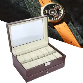 12 Mriežky Dvojvrstvové Hodinky Šperky Box Prípade Sledovať Skladovanie Prípade, Watch Box Kontajner Príslušenstvo Hodinky