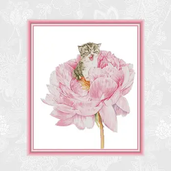 Mačka v kvet Cross Stitch súpravy Aida Textílie 14CT 11CT HOBBY Ručné Remeslá Ekologické Bavlna Nový Obchod Sales Promotion