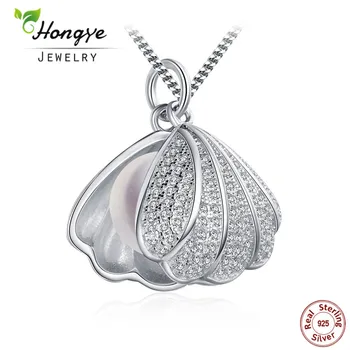 Hongye 925 Silver Pearl Prívesok Pre Ženy,Skutočné Prírodné Sladkovodné Perly Prívesok Náhrdelník perleť Šperky Shell Design