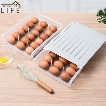 Semi-automatické Vajcia Úložný Box Chladnička Transparentné Zásuvky v Kuchyni Potravín Kontajner Plastový Ostrejšie Prenosné Vajcia Prípade Držiteľ