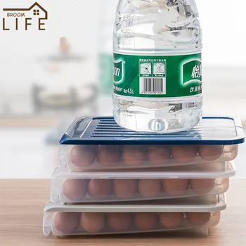 Semi-automatické Vajcia Úložný Box Chladnička Transparentné Zásuvky v Kuchyni Potravín Kontajner Plastový Ostrejšie Prenosné Vajcia Prípade Držiteľ