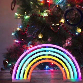 USB/Batérie Powered Rainbow Neon LED Nočné Svetlo Spanie Svetlo Spálňa Nočný Stolík Lampa Domov Spálňa Dekoratívne Lampy