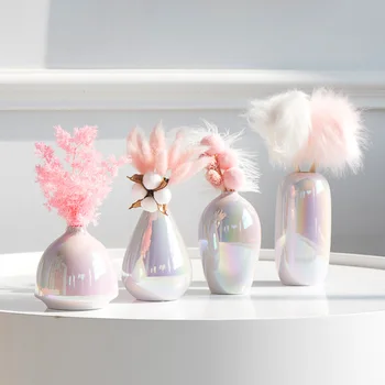 Ružová váza dievča srdce keramická váza tvorivé obývacia izba, spálňa domov ornament rainbow pearl flower s sušené kvety, vázy