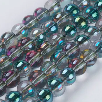 1 Strand Farebné Electroplate Sklo Okrúhle Korálky 6~6.5 mm Polovicu Rainbow Á Guľôčok pre šperky robiť ,o 68~70pcs/oblasti činnosti F50