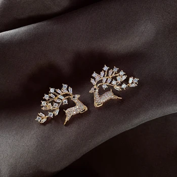 Nové módne šperky nádherné medi vykladané zirkón jeleň pobočky 14K zlata, náušnice luxus plný crystal dámske prom party náušnice