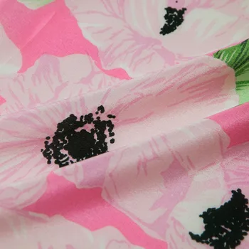 Svetlé žiarivkové svetlo ružová kvetinová a listy tlač čistý hodvábny krep de chine textílie, šitie na tričko, šaty, sukne, plavidlá podľa ya