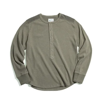 Maden Bavlny O-Neck T-Shirts Mužov Pletenie Vintage Coats Harajuku Tenké Teplé Bežné Tričko Nové Roud Dlhý Rukáv Flexibilné Sweatshir