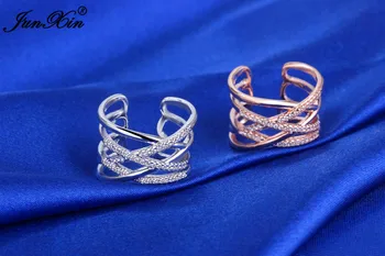 JUNXIN Zbrusu Nový Štýlový Biely/Rose Gold Plnené Nastaviteľné Prstene pre Ženy, Mužov Kolo White Crystal Prešiel Krúžok Svadobné Dary