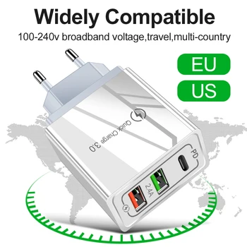 36W Rýchle Nabíjanie USB 3.0 PD Nabíjačku Rýchle Nabíjanie EÚ a USA Plug QC3.0 Mobilný Telefón, Nabíjačku Adaptér Pre iPhone Samsung Huawei Xiao