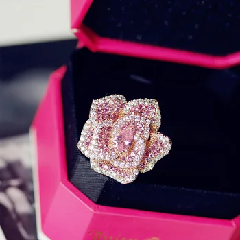 Moderný Full Cubic Zirconia kameň Viacvrstvových Veľké Ružové kvety náušnice nastaviť Dievča sladké Šperky Ženy Romantického Valentína darček