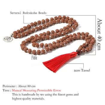 Prírodné Rudraksha Viazané 108 Malá Guľôčka Náhrdelník Meditácia, Jóga Vyhlásenie Požehnanie Modlitbou Červená Strapec Prívesok Šperky