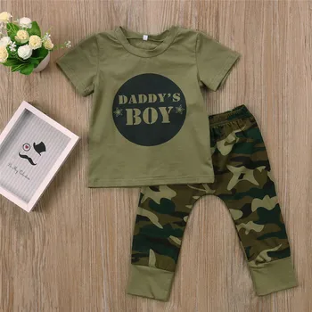 Dieťa DADDYS BOY GIRL 2020 Lete Príležitostné Letné Novorodenca Dievčatá Oblečenie Nastaviť Topy T-Tričko+Nohavice Roztomilý Oblečenie Nastaviť Kamufláž