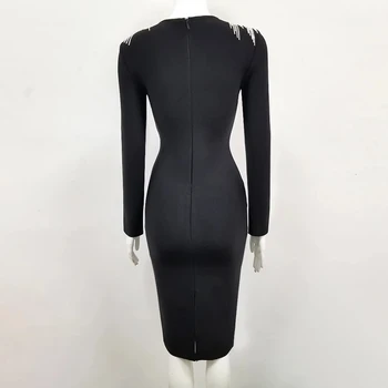 Ailigou 2020 Vianočné Nové Dámy, Vysoko Kvalitné Čierne Zimné Sexy Módne Diamond Strapec Rayon Obväz Šaty Elegantné Midi Šaty
