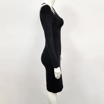 Ailigou 2020 Vianočné Nové Dámy, Vysoko Kvalitné Čierne Zimné Sexy Módne Diamond Strapec Rayon Obväz Šaty Elegantné Midi Šaty
