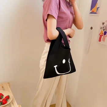 2020 kórejská verzia jednoduché, šetrné k životnému prostrediu smajlík vytlačené vesta štýl móda wild nákupní taška taška plátno