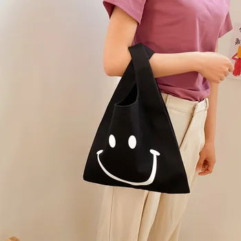 2020 kórejská verzia jednoduché, šetrné k životnému prostrediu smajlík vytlačené vesta štýl móda wild nákupní taška taška plátno