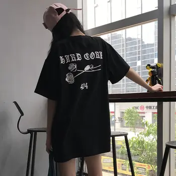 NiceMix 2020 BF Nové Módne Ženy Letné tričko krátke rukávy kórejský Štýl študentov Iny Tlače Čiernej Farby O-Krku Voľné Top