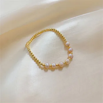 Klasické Nové Ružové Perly Zlato Korálkový Náramok pre Ženy Jednoduché Nádherné Putá Náramok Ženské Šaty, Šperky Výročie Dary
