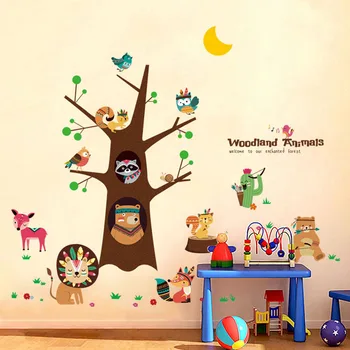 Cartoon Lesných Stromov Pobočky Zvieratá Samolepky Na Stenu Kotúča, Pre Deti Spálňa Chlapcov, Dievčatá, Deti Domova Najlepšie Ceny